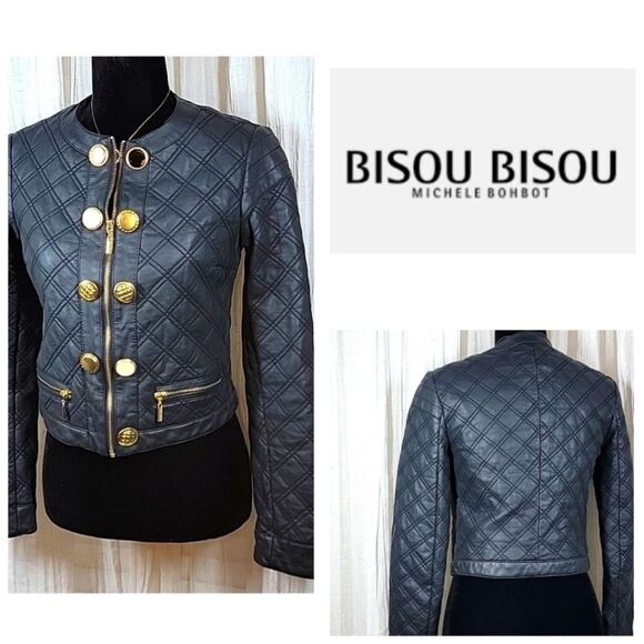 Bisou Bisou Black Quilted Cropped Faux Leather Jacket - Picture 16 of 16